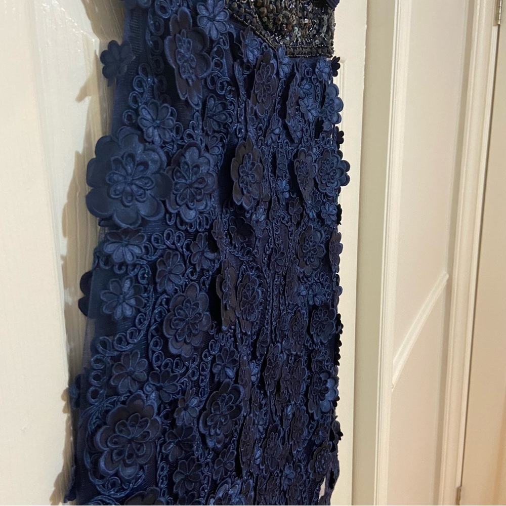 Sue Wong Beaded Embroidered Floral Strapless Navy Blue Mini Dress Size 4 - Picture 7 of 14